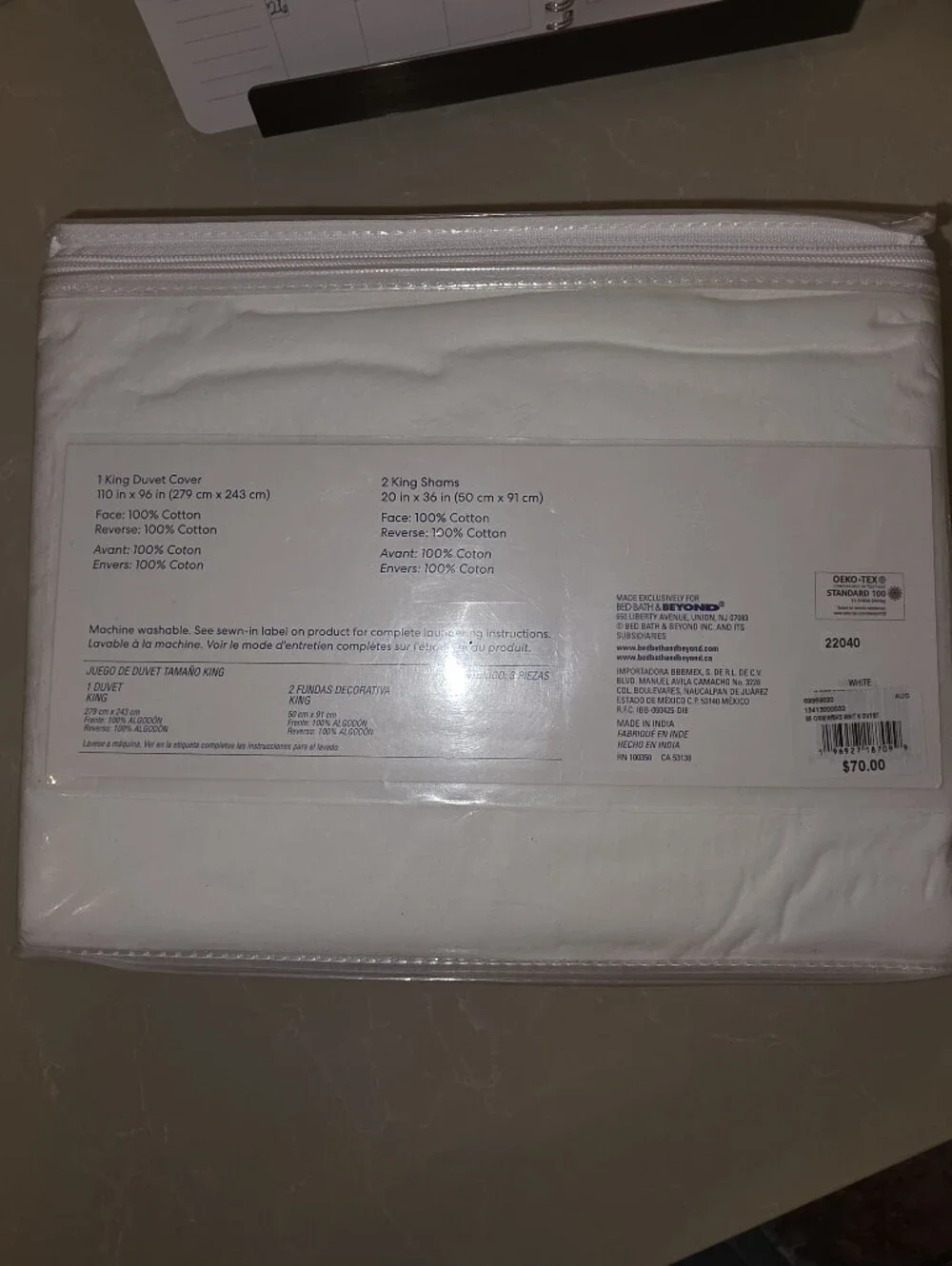 100% Cotton KING White Garment Washed Duvet Cover Set